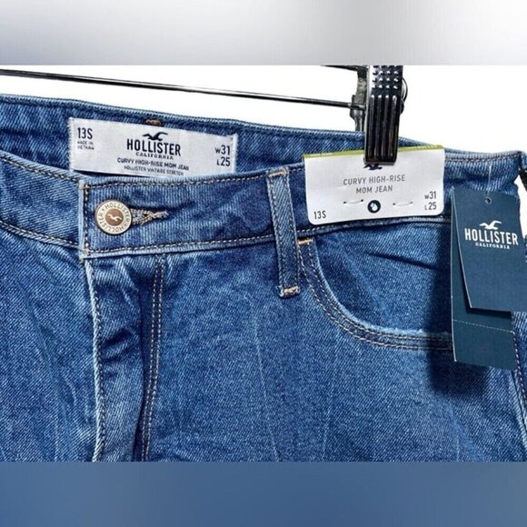 Hollister Blue Patchwork Curvy High Rise Mom Jeans Size 31 - Picture 7 of 8